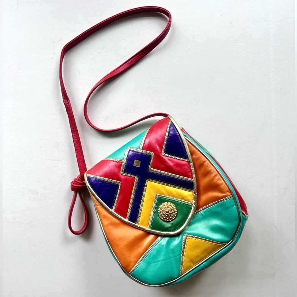 Vintage Hala Multicolor and Gold Metallic Leather Shoulder or Crossbody Bag